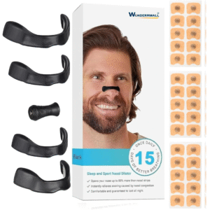 15 Stickers Breathing Nasal Strip Starter Kit - Boost Oxygen Intake, Reduce Snoring, Improve Sleep Quality - Sweat Resistant, Skin Safe Nasal Strips - Extra Strength Snoring Solution